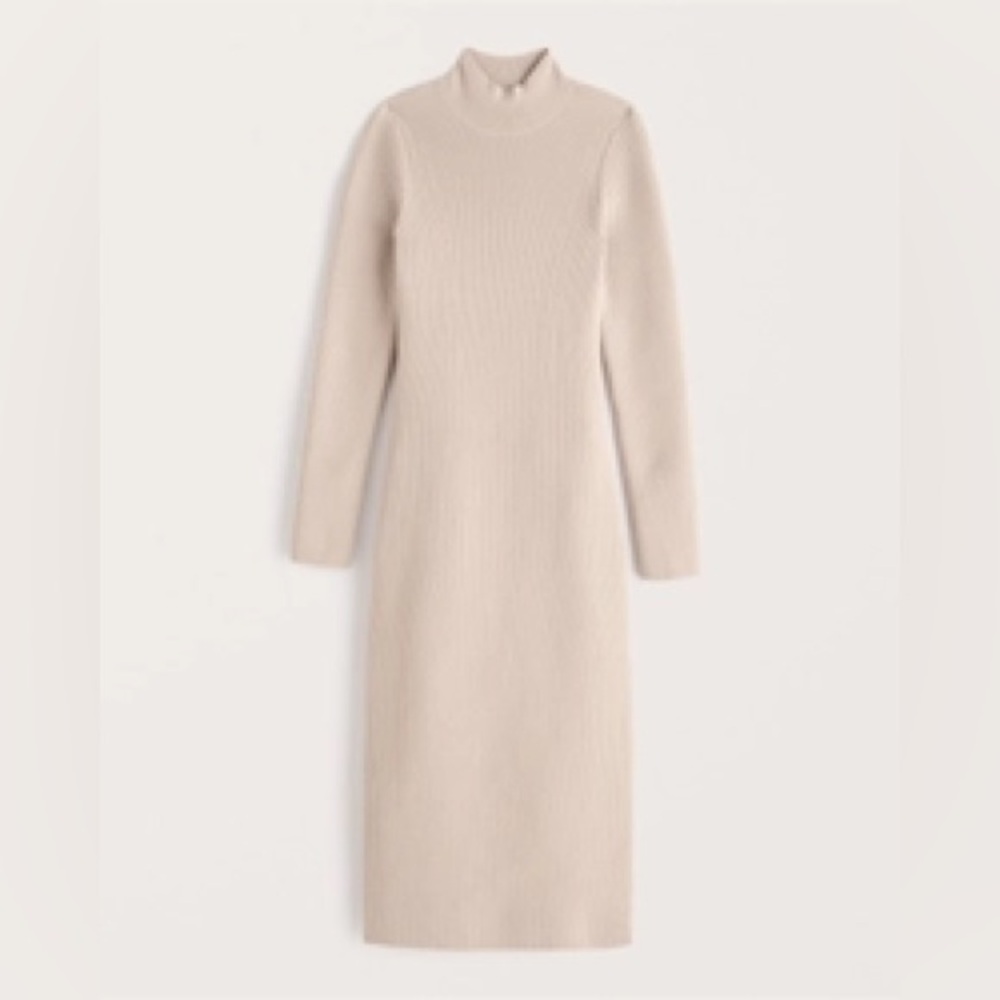 Abercrombie & Fitch Open Back Mockneck Sweater Ribbed Dress, ivory Small NWT